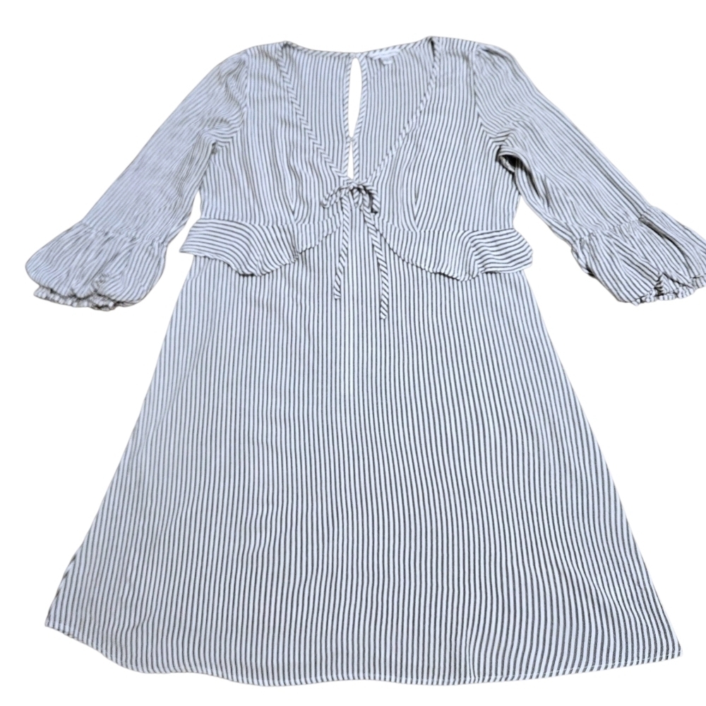 American Eagle Striped Ruffle Dress M Tie Front Cottagecore Milkmaid Coquette AE